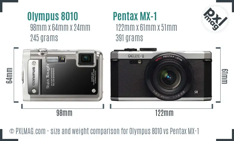 Olympus 8010 vs Pentax MX-1 size comparison
