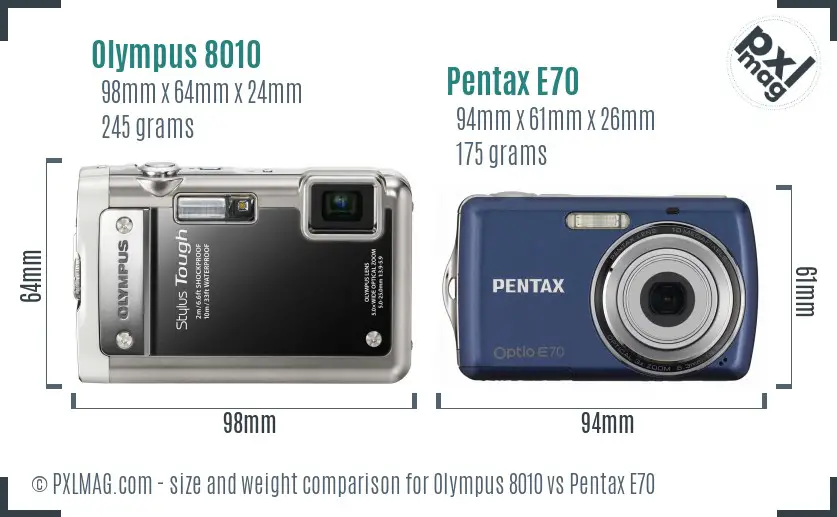 Olympus 8010 vs Pentax E70 size comparison