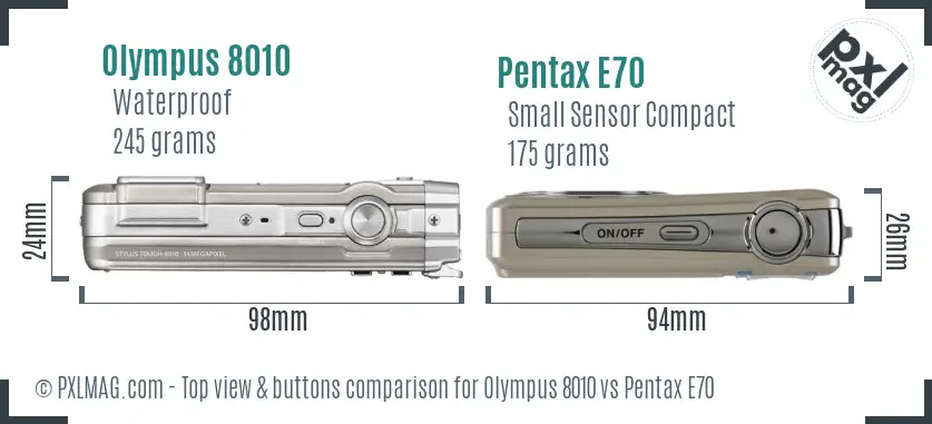 Olympus 8010 vs Pentax E70 top view buttons comparison