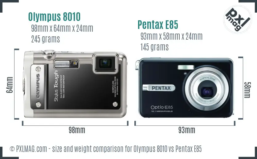 Olympus 8010 vs Pentax E85 size comparison
