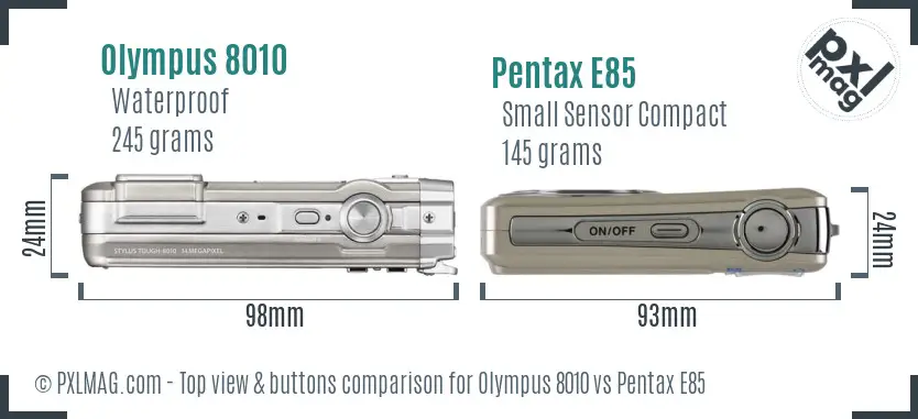 Olympus 8010 vs Pentax E85 top view buttons comparison