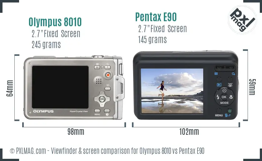 Olympus 8010 vs Pentax E90 Screen and Viewfinder comparison Olympus 8010 vs Pentax E90 Screen and Viewfinder comparison
