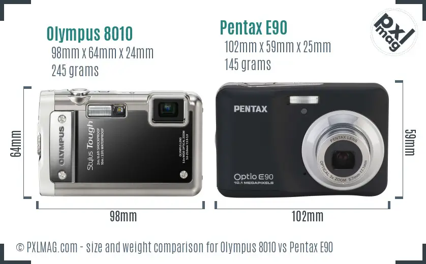 Olympus 8010 vs Pentax E90 size comparison Olympus 8010 vs Pentax E90 size comparison