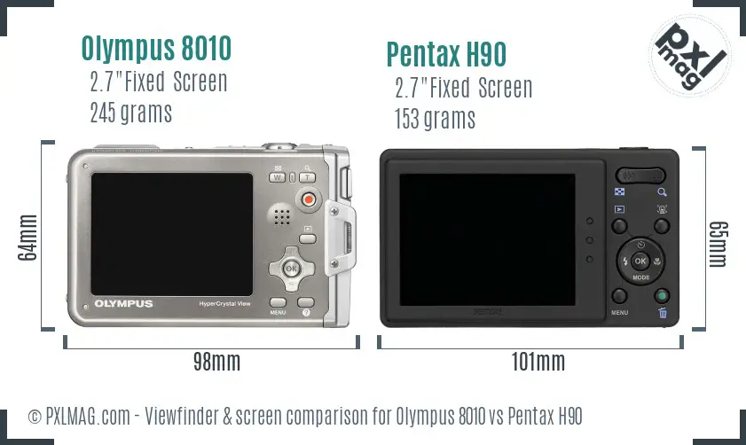 Olympus 8010 vs Pentax H90 Screen and Viewfinder comparison