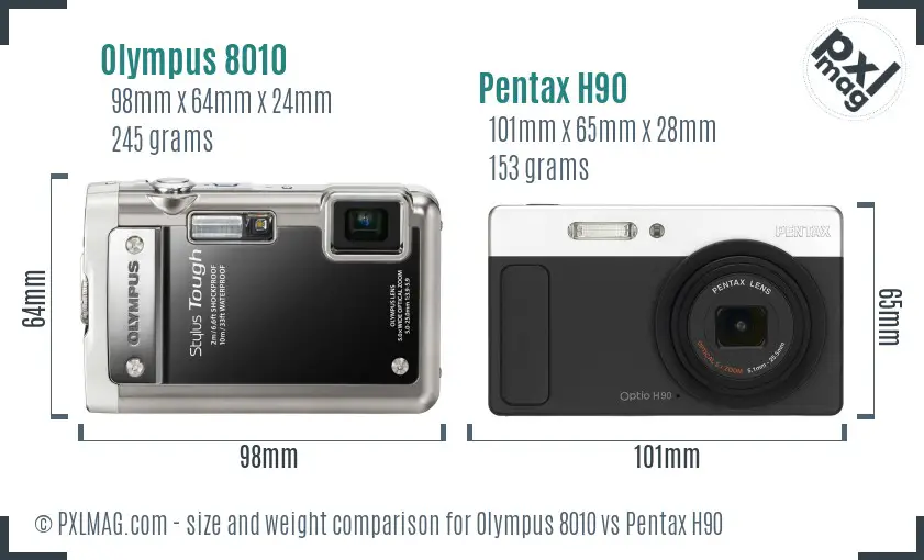 Olympus 8010 vs Pentax H90 size comparison