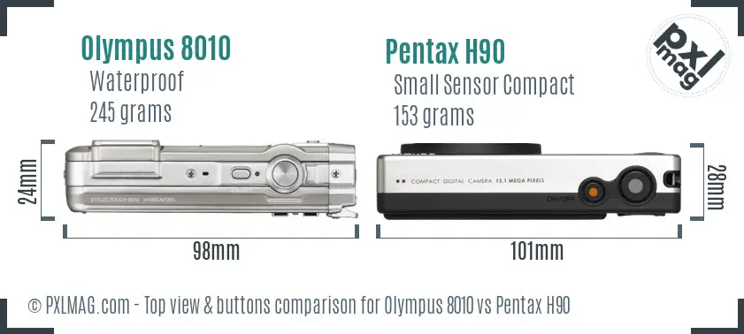 Olympus 8010 vs Pentax H90 top view buttons comparison