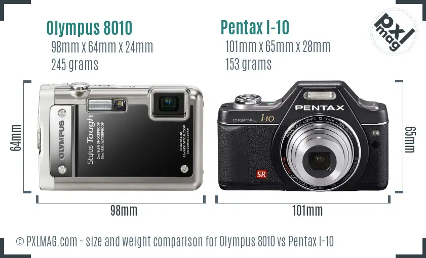 Olympus 8010 vs Pentax I-10 size comparison
