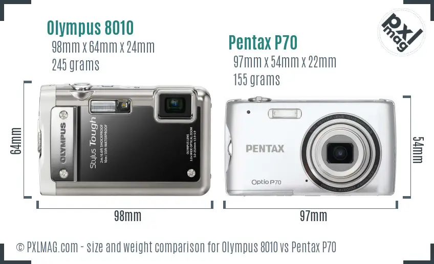 Olympus 8010 vs Pentax P70 size comparison