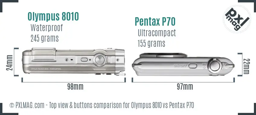 Olympus 8010 vs Pentax P70 top view buttons comparison