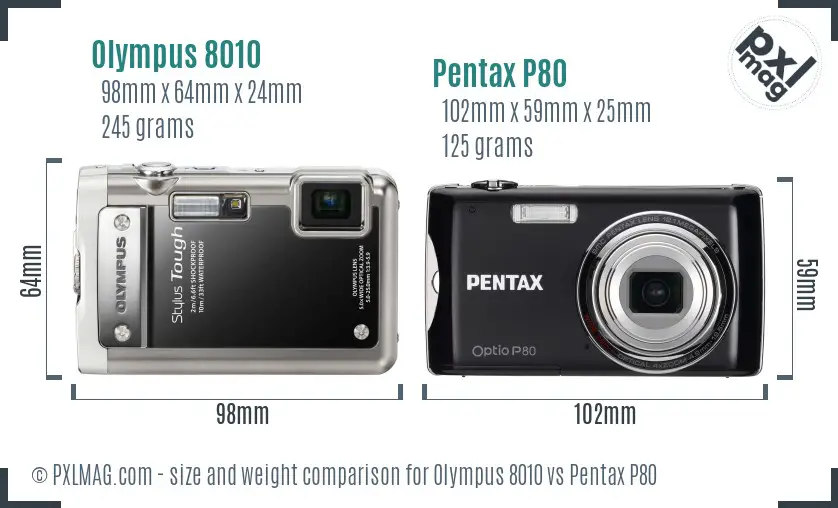 Olympus 8010 vs Pentax P80 size comparison