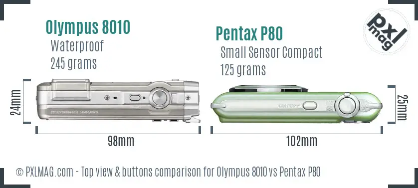 Olympus 8010 vs Pentax P80 top view buttons comparison