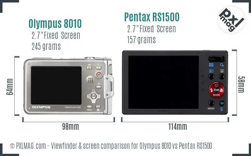 Olympus 8010 vs Pentax RS1500 Screen and Viewfinder comparison