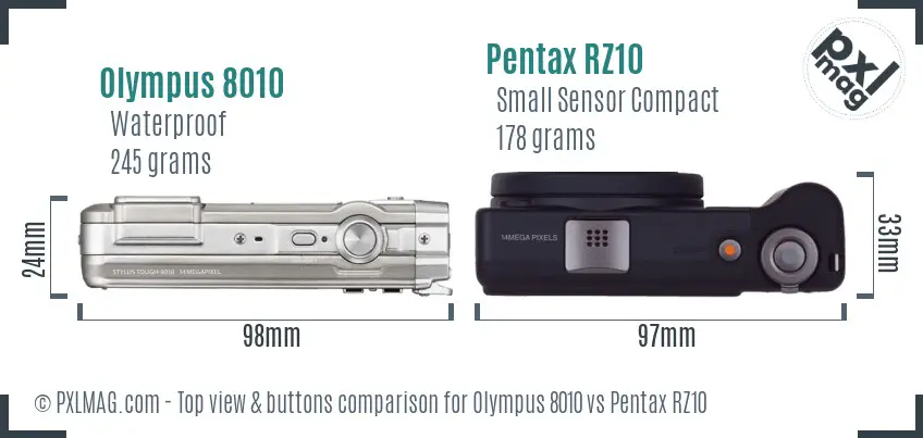 Olympus 8010 vs Pentax RZ10 top view buttons comparison