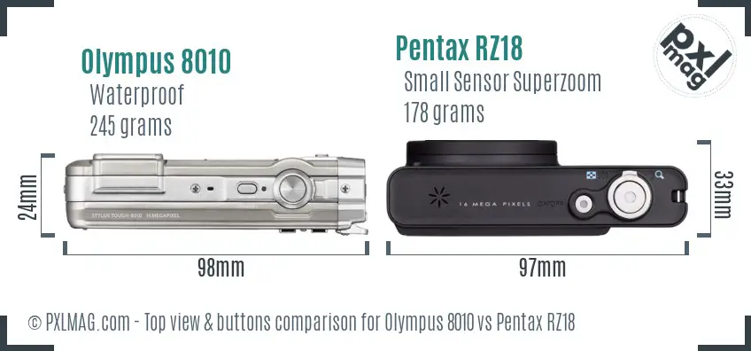Olympus 8010 vs Pentax RZ18 top view buttons comparison