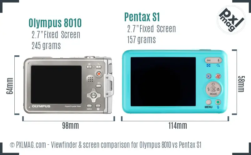 Olympus 8010 vs Pentax S1 Screen and Viewfinder comparison