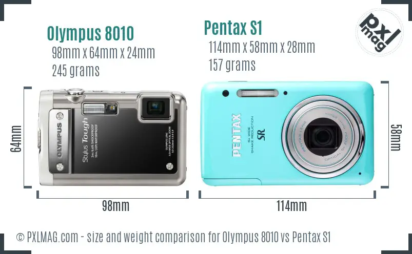 Olympus 8010 vs Pentax S1 size comparison