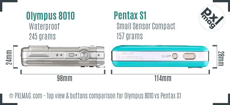 Olympus 8010 vs Pentax S1 top view buttons comparison