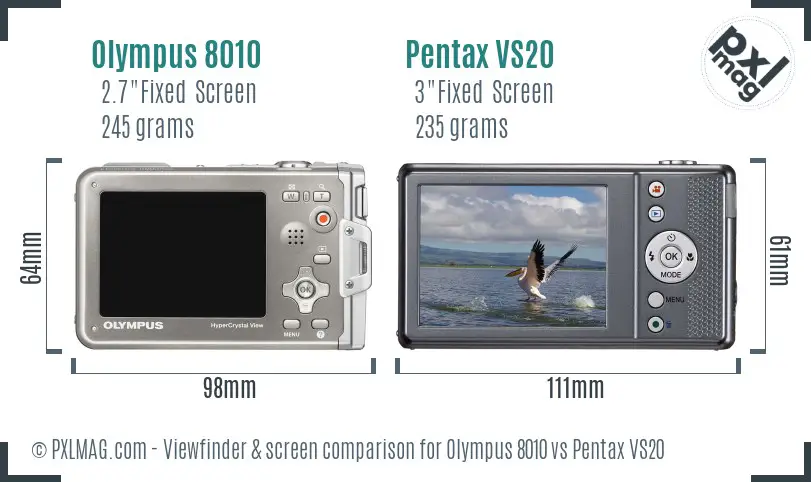 Olympus 8010 vs Pentax VS20 Screen and Viewfinder comparison