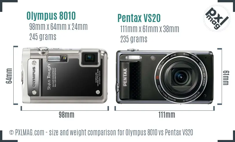 Olympus 8010 vs Pentax VS20 size comparison