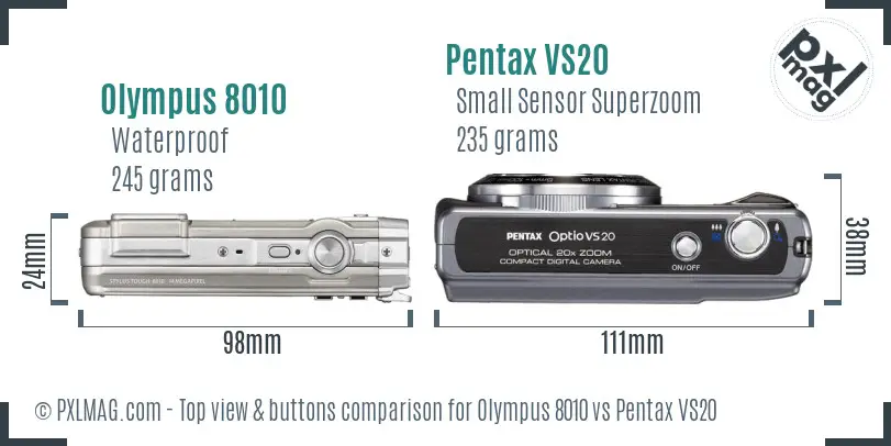 Olympus 8010 vs Pentax VS20 top view buttons comparison Olympus 8010 vs Pentax VS20 top view buttons comparison
