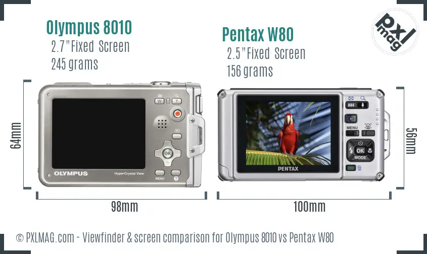 Olympus 8010 vs Pentax W80 Screen and Viewfinder comparison Olympus 8010 vs Pentax W80 Screen and Viewfinder comparison