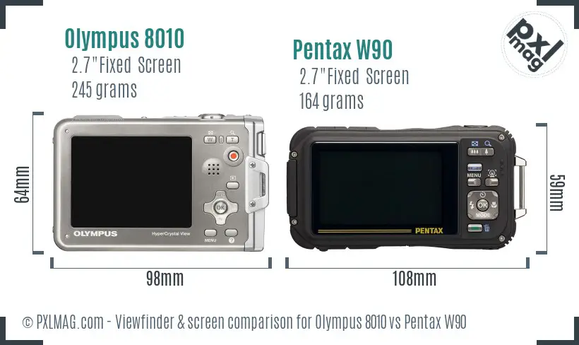 Olympus 8010 vs Pentax W90 Screen and Viewfinder comparison