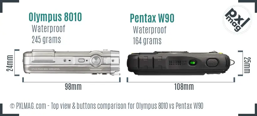 Olympus 8010 vs Pentax W90 top view buttons comparison