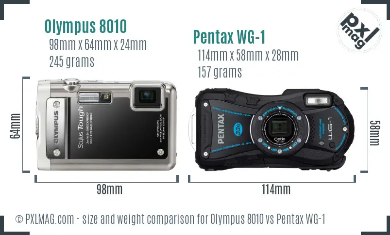 Olympus 8010 vs Pentax WG-1 size comparison