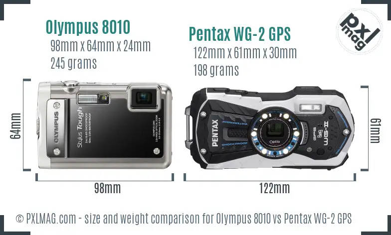 Olympus 8010 vs Pentax WG-2 GPS size comparison