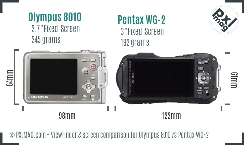 Olympus 8010 vs Pentax WG-2 Screen and Viewfinder comparison