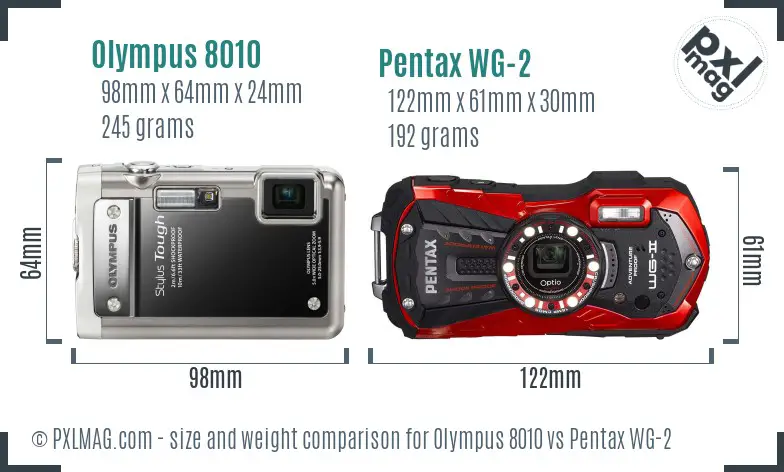 Olympus 8010 vs Pentax WG-2 size comparison
