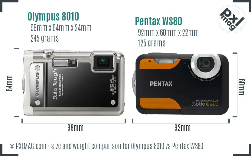 Olympus 8010 vs Pentax WS80 size comparison