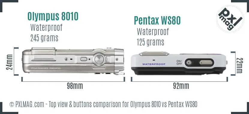Olympus 8010 vs Pentax WS80 top view buttons comparison