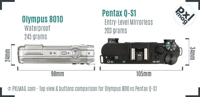 Olympus 8010 vs Pentax Q-S1 top view buttons comparison Olympus 8010 vs Pentax Q-S1 top view buttons comparison