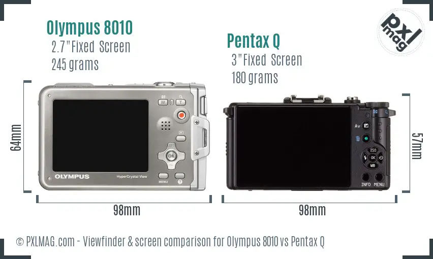 Olympus 8010 vs Pentax Q Screen and Viewfinder comparison