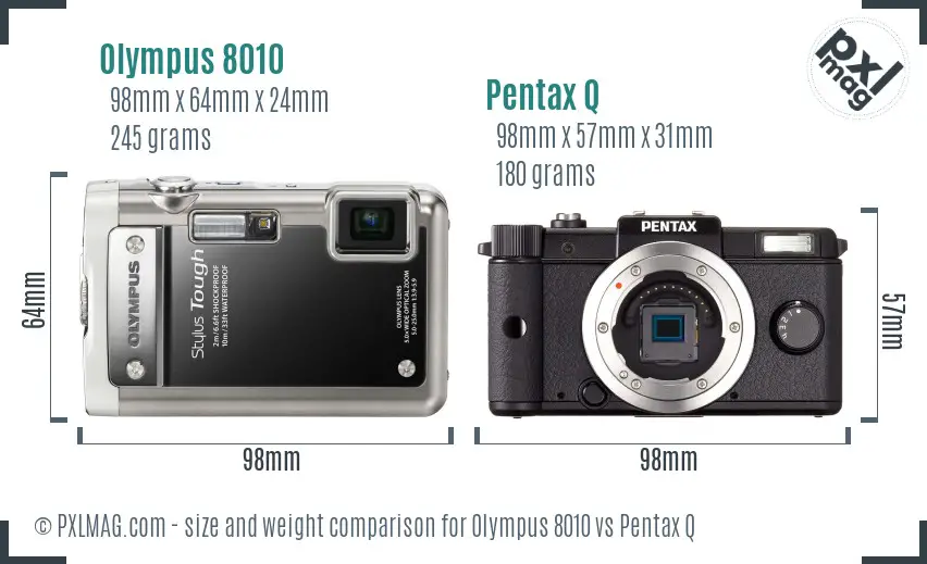 Olympus 8010 vs Pentax Q size comparison