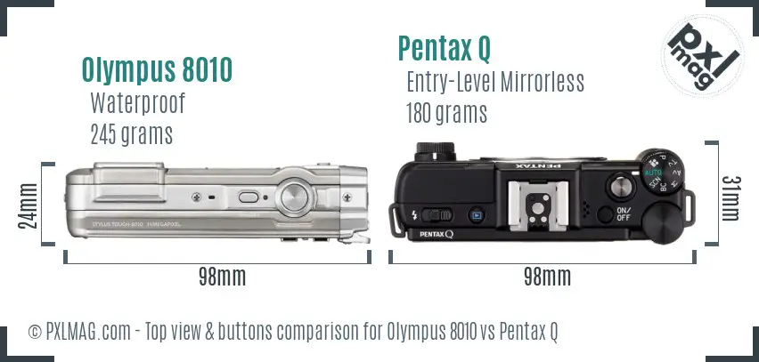 Olympus 8010 vs Pentax Q top view buttons comparison