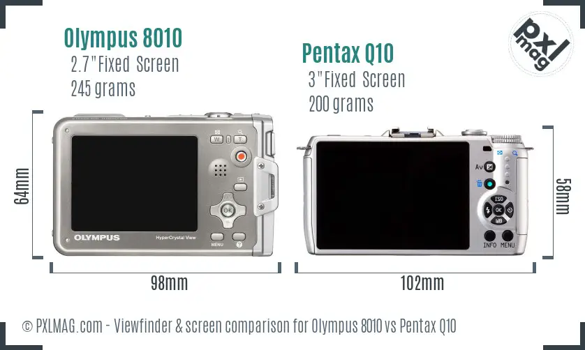 Olympus 8010 vs Pentax Q10 Screen and Viewfinder comparison