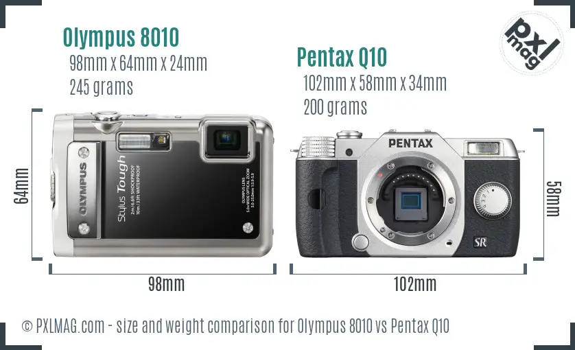 Olympus 8010 vs Pentax Q10 size comparison