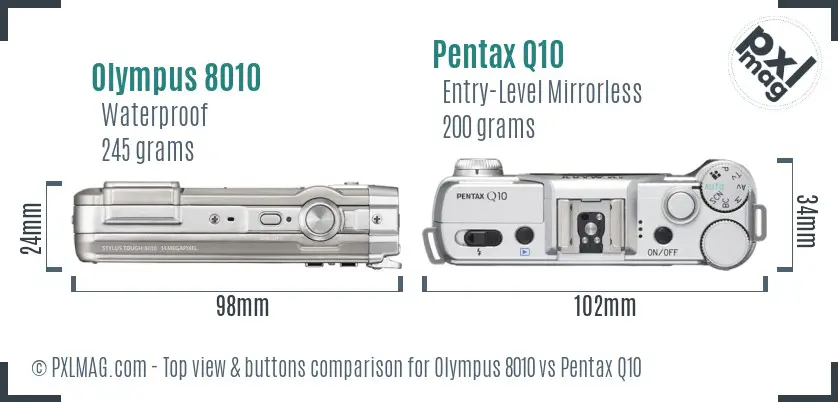 Olympus 8010 vs Pentax Q10 top view buttons comparison