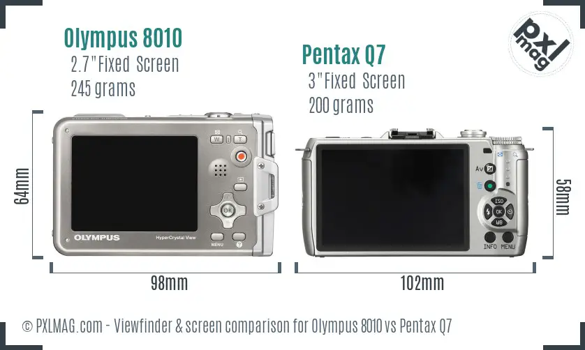 Olympus 8010 vs Pentax Q7 Screen and Viewfinder comparison