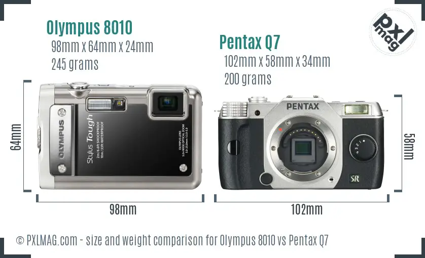 Olympus 8010 vs Pentax Q7 size comparison