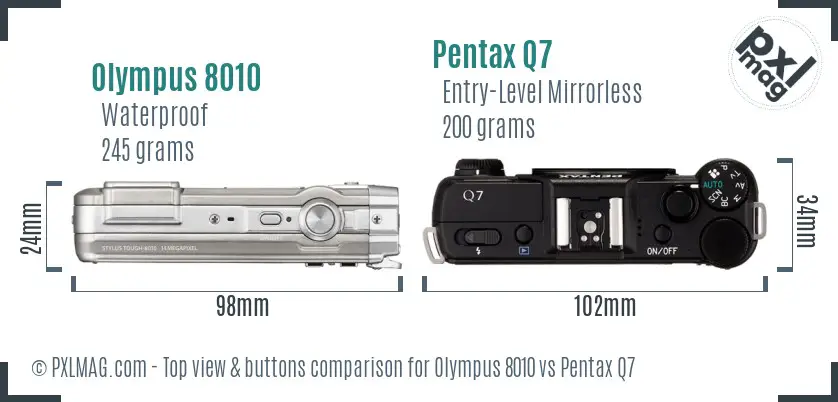 Olympus 8010 vs Pentax Q7 top view buttons comparison