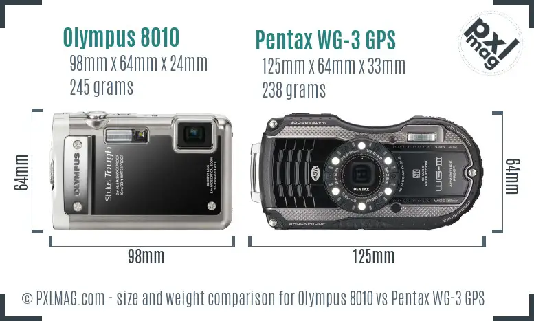 Olympus 8010 vs Pentax WG-3 GPS size comparison