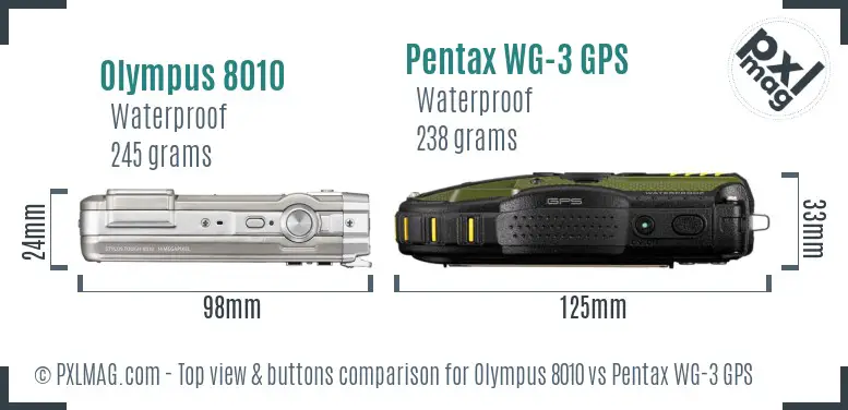 Olympus 8010 vs Pentax WG-3 GPS top view buttons comparison