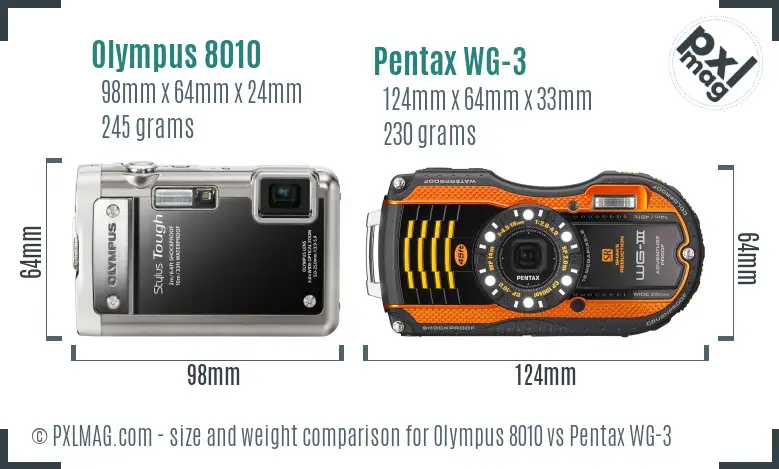 Olympus 8010 vs Pentax WG-3 size comparison Olympus 8010 vs Pentax WG-3 size comparison
