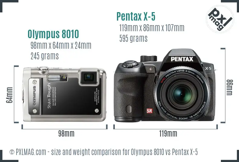 Olympus 8010 vs Pentax X-5 size comparison