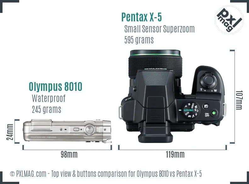 Olympus 8010 vs Pentax X-5 top view buttons comparison