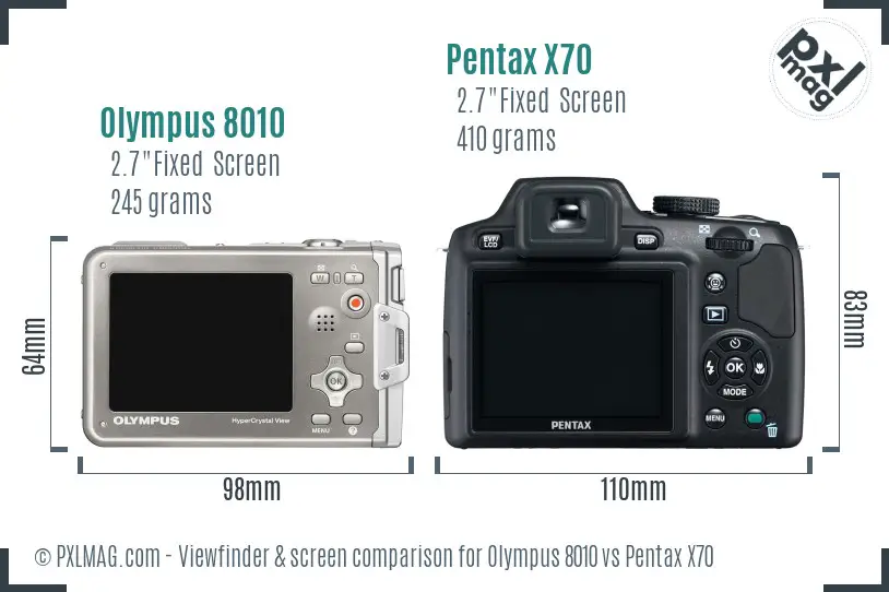 Olympus 8010 vs Pentax X70 Screen and Viewfinder comparison