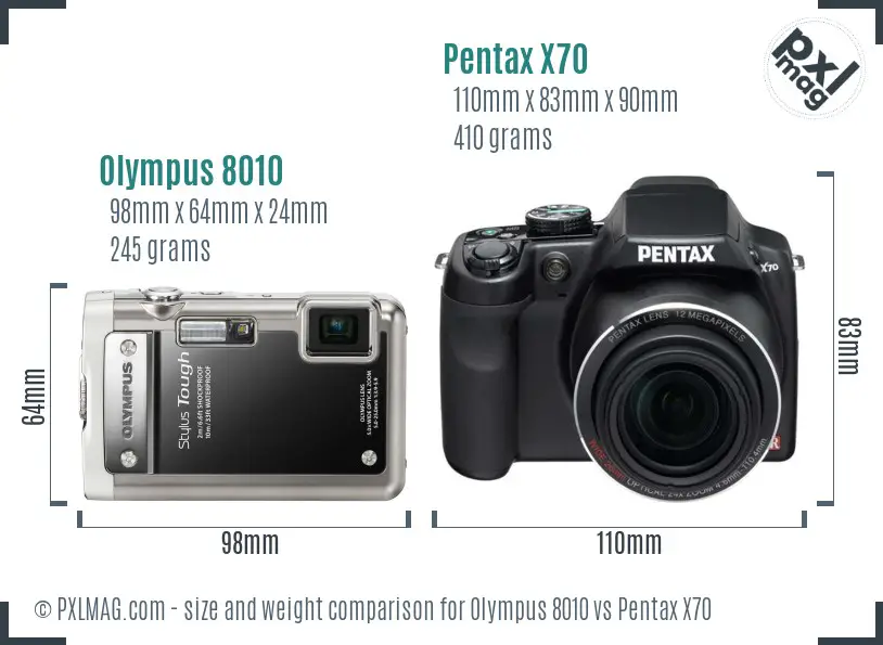 Olympus 8010 vs Pentax X70 size comparison Olympus 8010 vs Pentax X70 size comparison